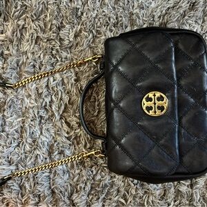 Tory Burch Black and Gold Quilted Crossbody Bag